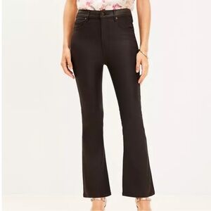 LOFT Dark Brown Coated High Rise Kick Crop Jeans